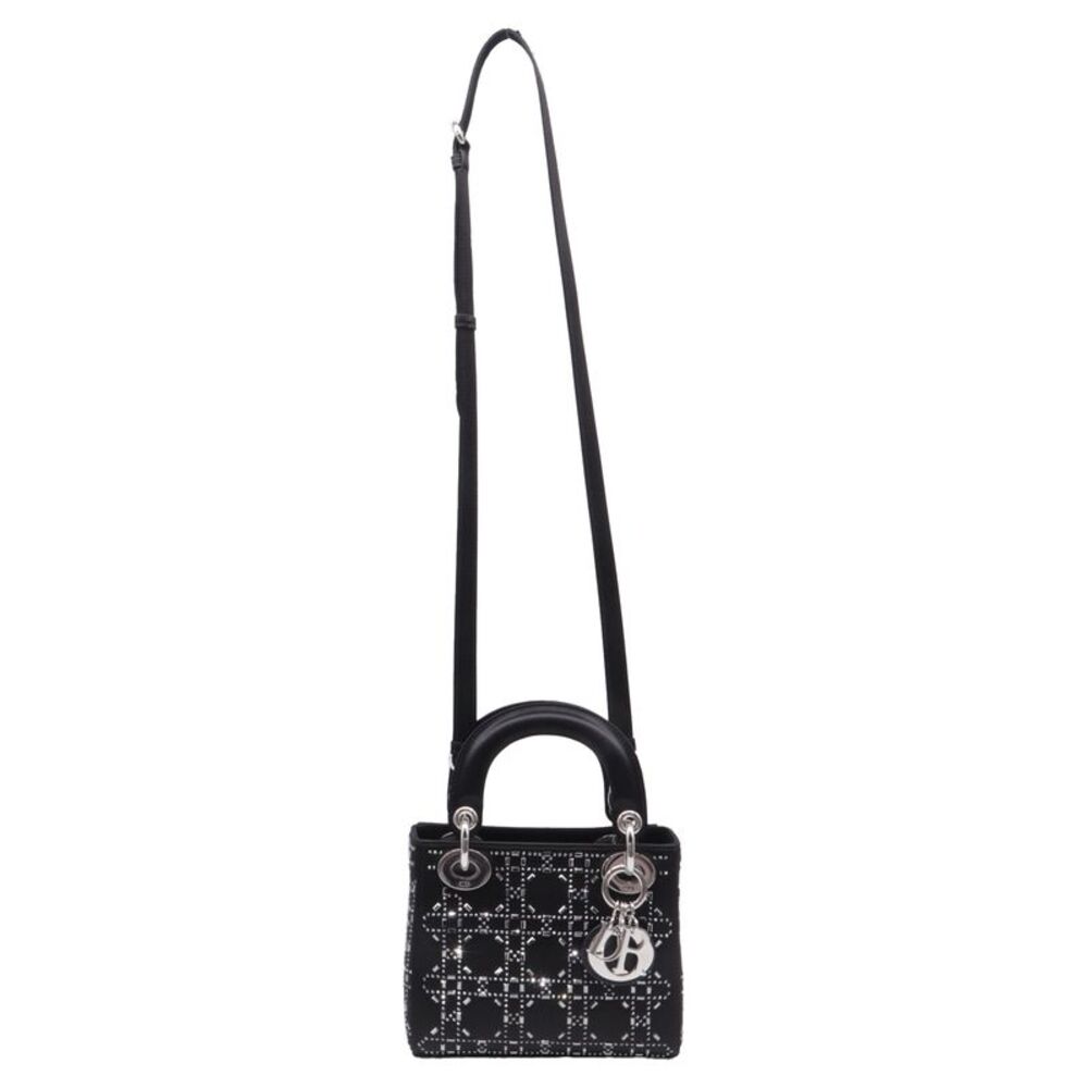 Dior Mini Lady Dior Strass Cannage Bag in Black Satin